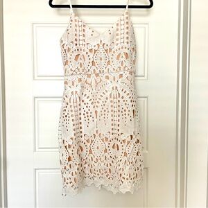 Lulus Perfect Love White and Nude Lace Mini Dress Graduation Bachelorette Bridal